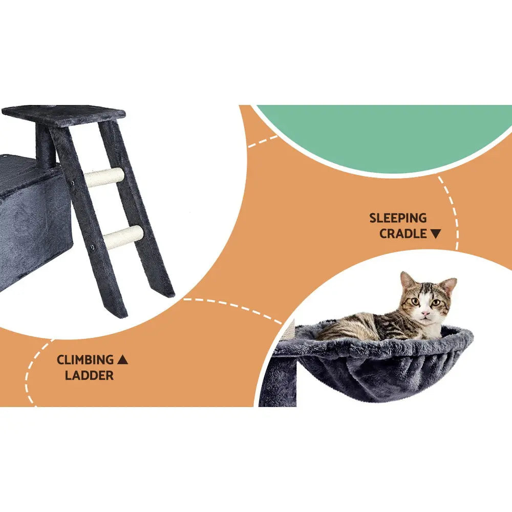 i.Pet Cat Tree Tower Scratching Post Scratcher 138cm Trees Condo House Grey - Paws & Palettes