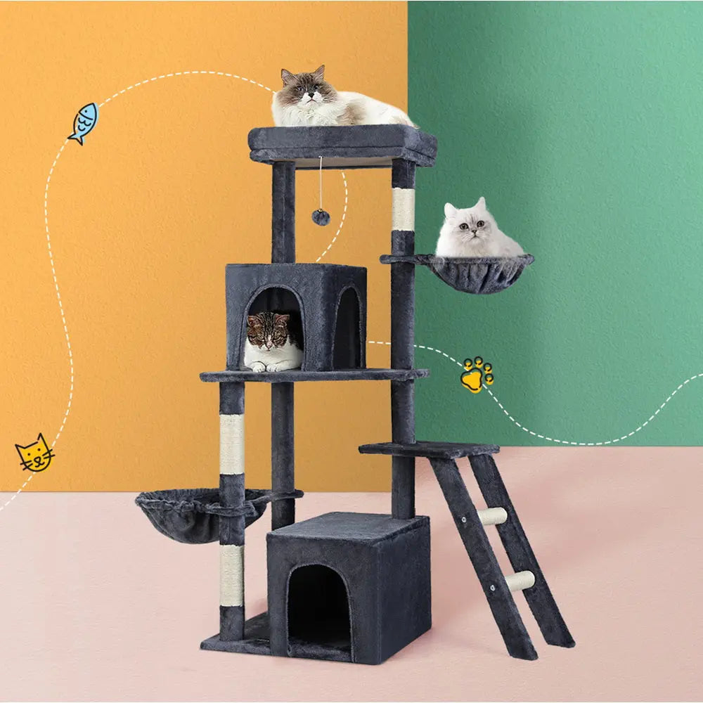 i.Pet Cat Tree Tower Scratching Post Scratcher 138cm Trees Condo House Grey - Paws & Palettes