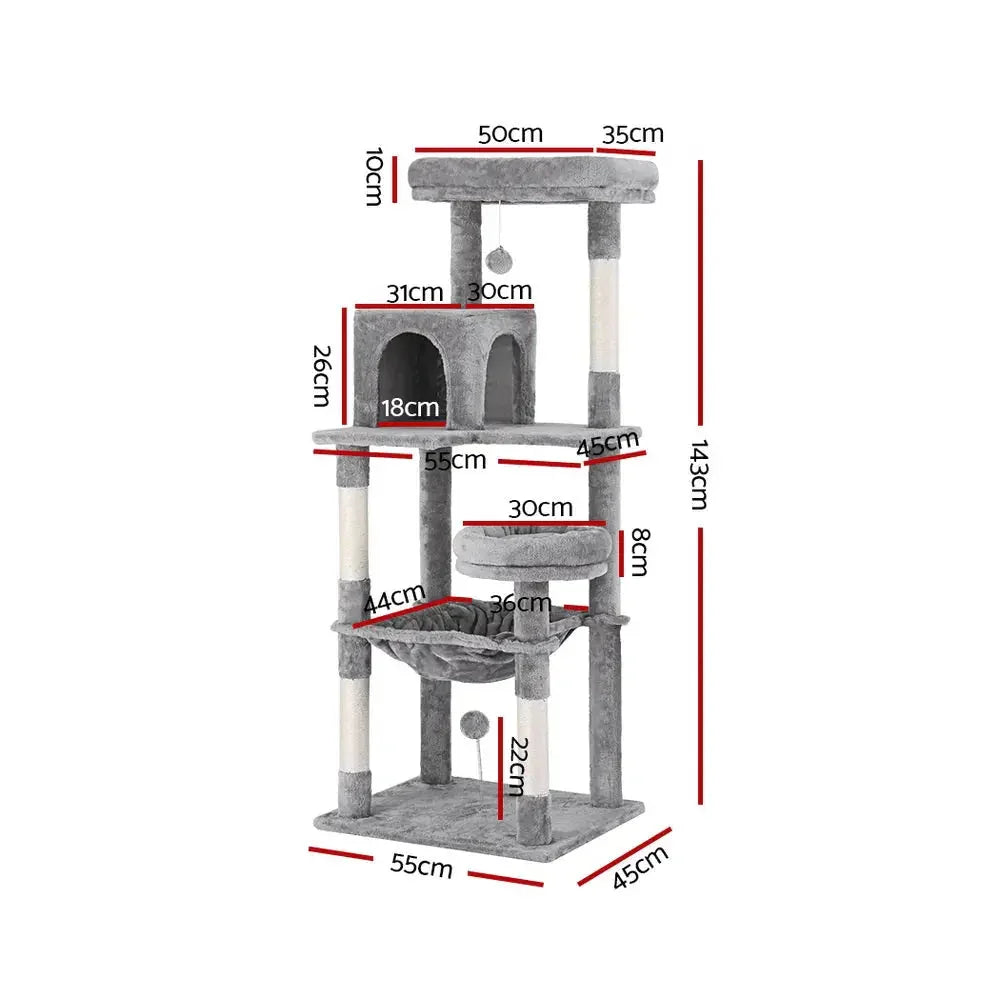 i.Pet Cat Tree Tower Scratching Post Scratcher 143cm Condo House Trees Grey Dropshipzone