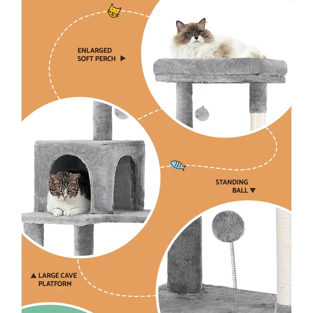 i.Pet Cat Tree Tower Scratching Post Scratcher 143cm Condo House Trees Grey - Paws & Palettes
