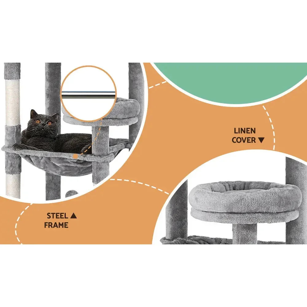 i.Pet Cat Tree Tower Scratching Post Scratcher 143cm Condo House Trees Grey Dropshipzone