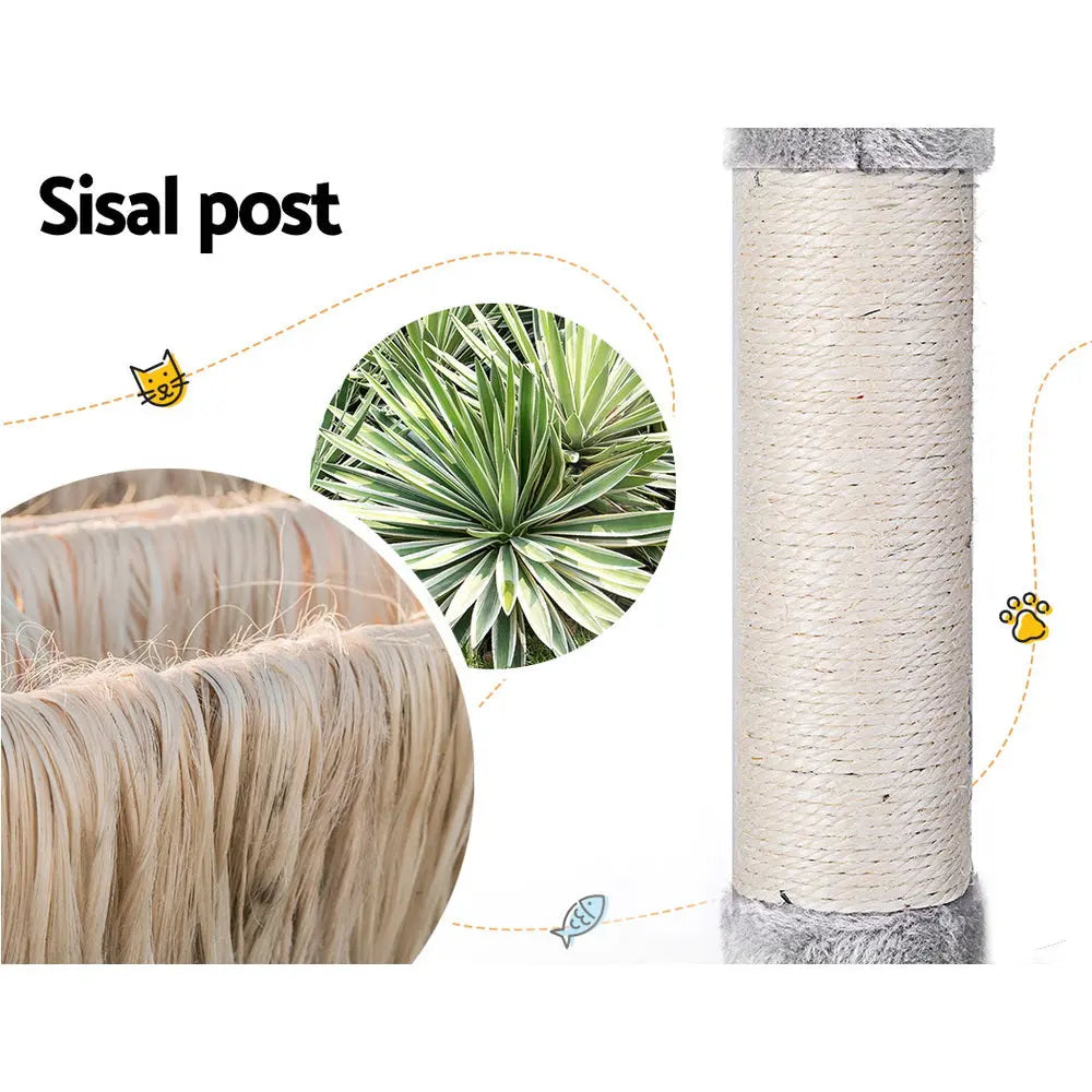 i.Pet Cat Tree Tower Scratching Post Scratcher 143cm Condo House Trees Grey - Paws & Palettes