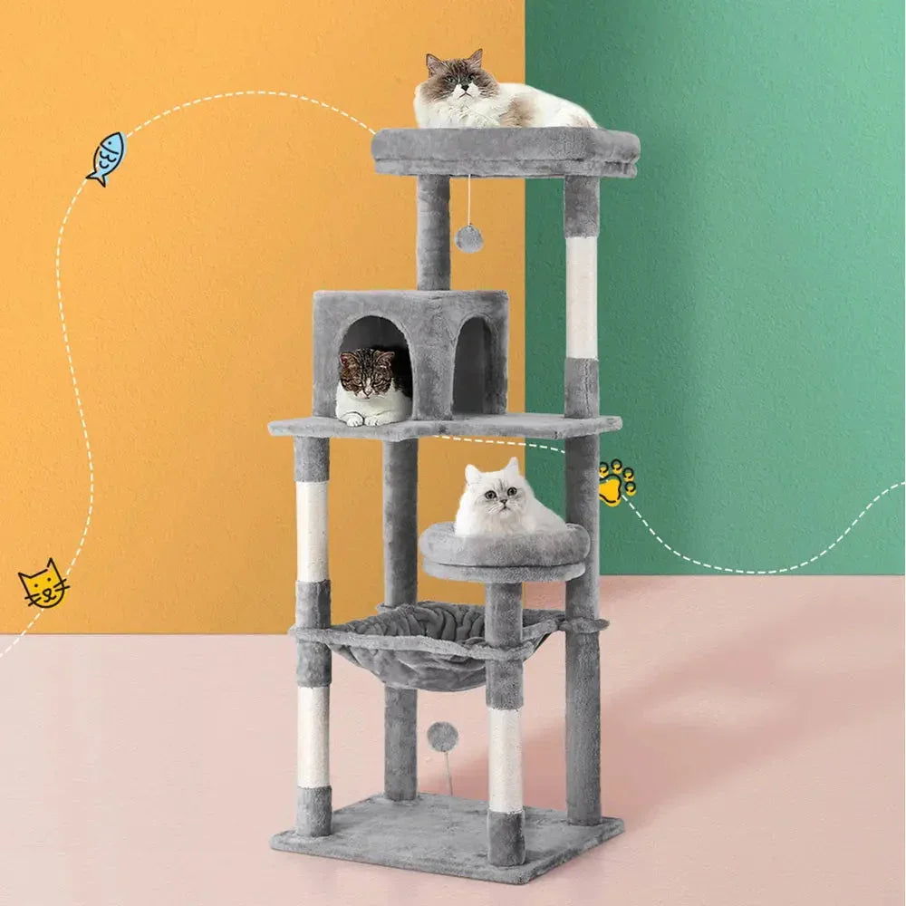i.Pet Cat Tree Tower Scratching Post Scratcher 143cm Condo House Trees Grey Dropshipzone