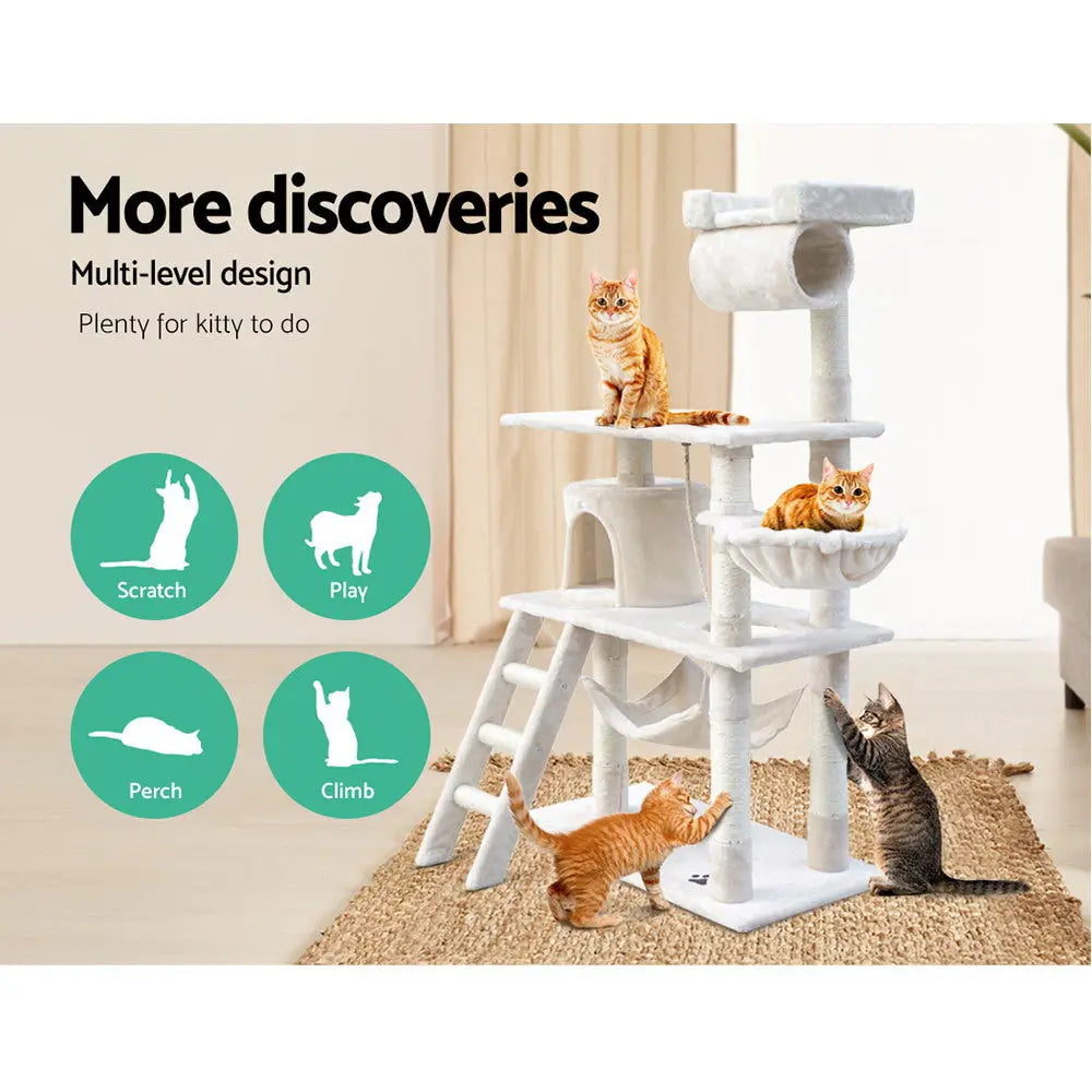 i.Pet Cat Tree 141cm Tower Scratching Post Scratcher Condo Wood House Bed Beige - Paws & Palettes