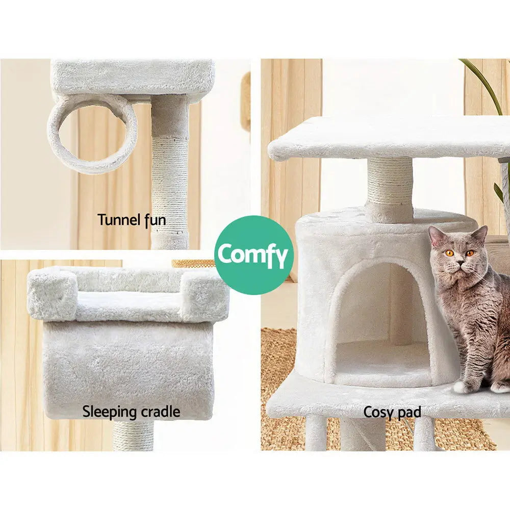 i.Pet Cat Tree 141cm Tower Scratching Post Scratcher Condo Wood House Bed Beige - Paws & Palettes