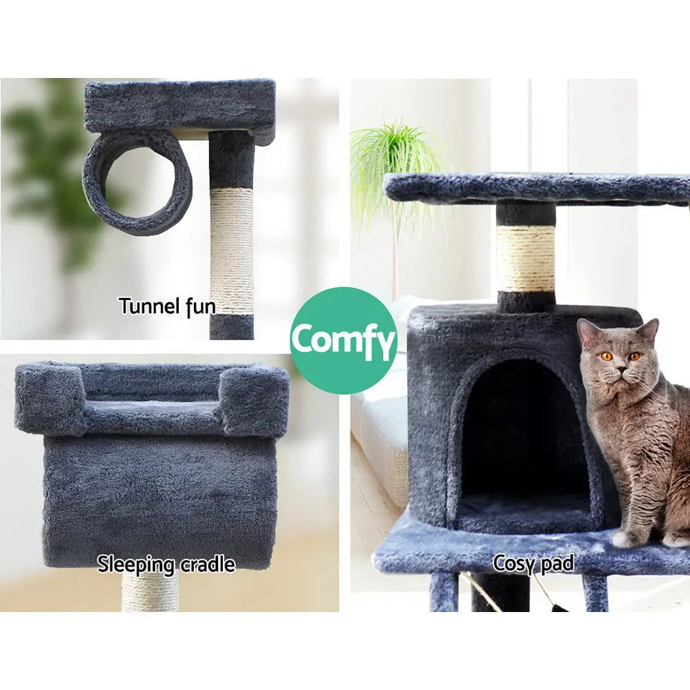 i.Pet Cat Tree 141cm Tower Scratching Post Scratcher Condo Wood House Bed Grey - Paws & Palettes