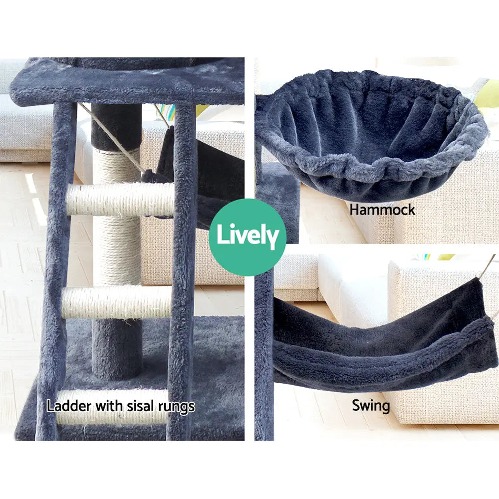 i.Pet Cat Tree 141cm Tower Scratching Post Scratcher Condo Wood House Bed Grey - Paws & Palettes