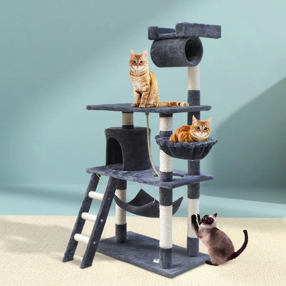 i.Pet Cat Tree 141cm Tower Scratching Post Scratcher Condo Wood House Bed Grey - Paws & Palettes