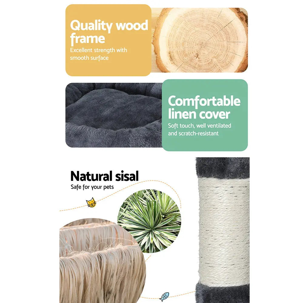 i.Pet Cat Tree 144cm Tower Scratching Post Scratcher Wood Condo Toys House Bed - Paws & Palettes