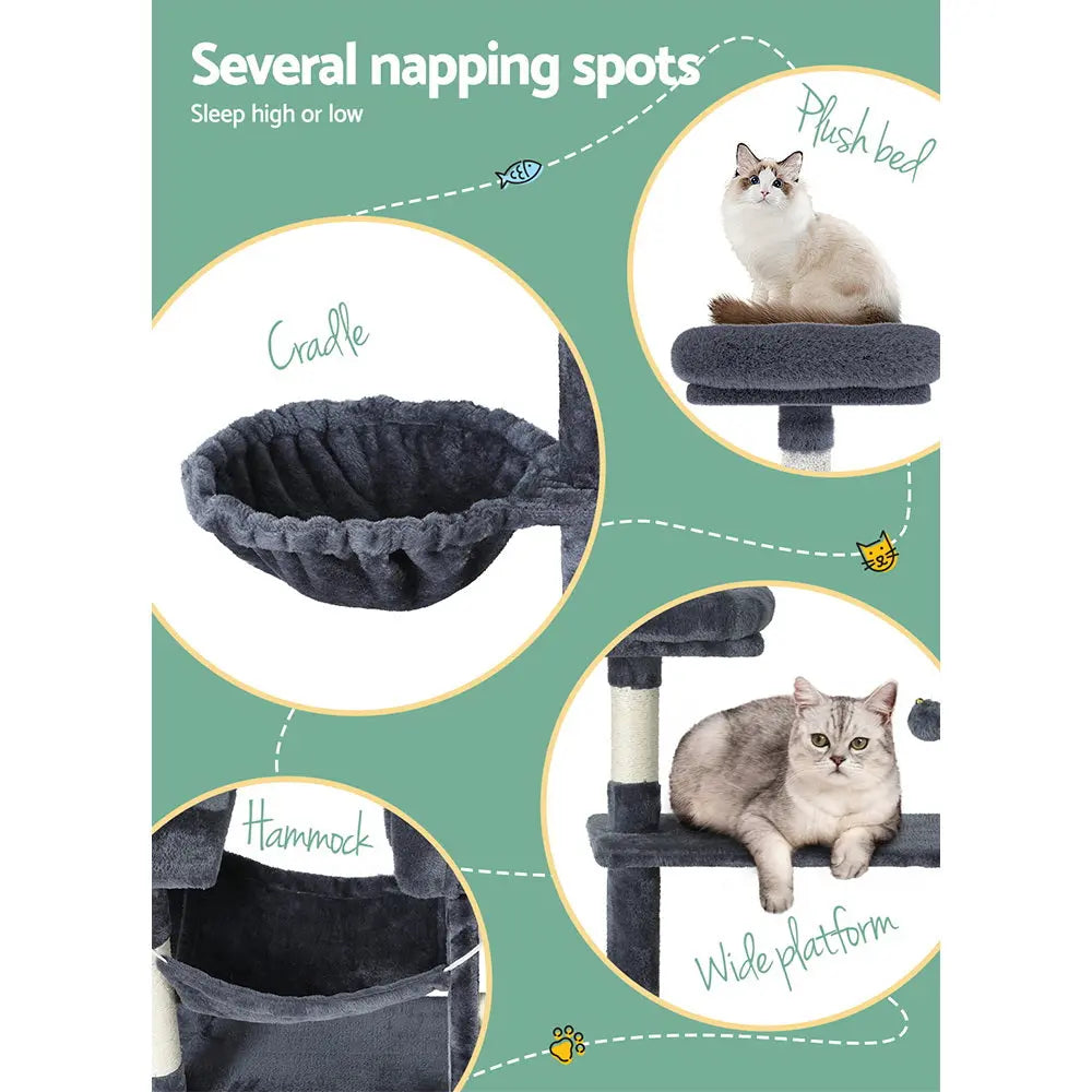 i.Pet Cat Tree 144cm Tower Scratching Post Scratcher Wood Condo Toys House Bed - Paws & Palettes