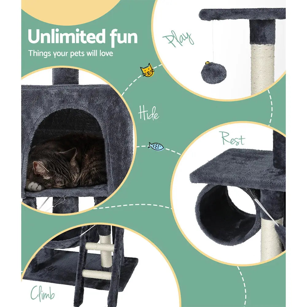 i.Pet Cat Tree 144cm Tower Scratching Post Scratcher Wood Condo Toys House Bed - Paws & Palettes