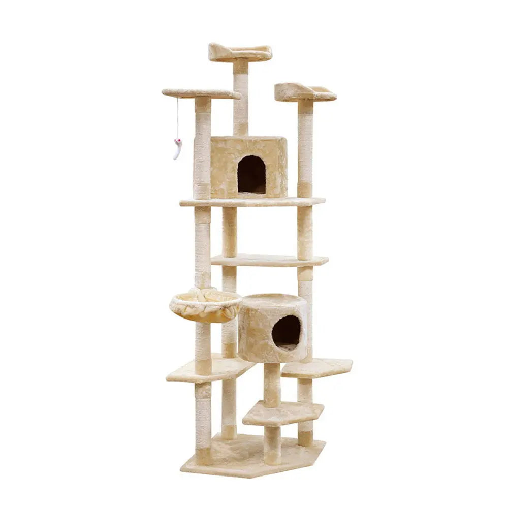 i.Pet Cat Tree 203cm Tower Scratching Post Scratcher Condo Trees House Bed Beige - Paws & Palettes