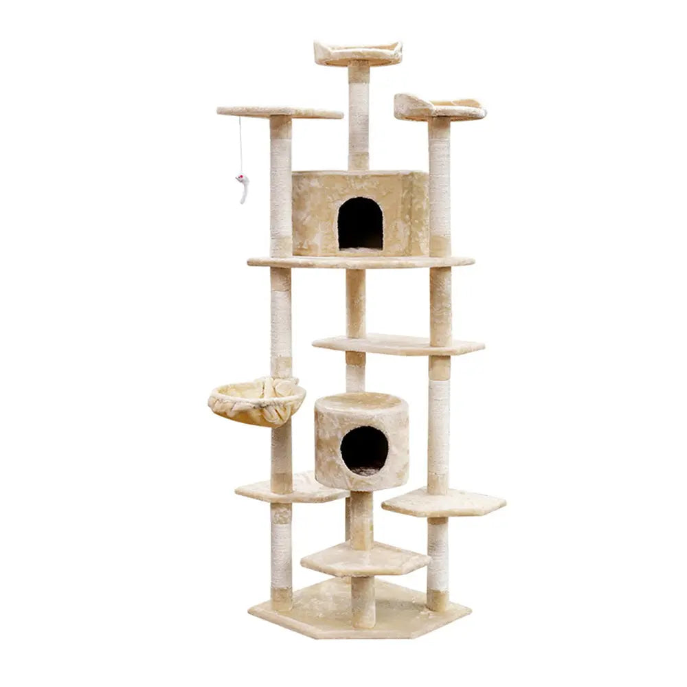 i.Pet Cat Tree 203cm Tower Scratching Post Scratcher Condo Trees House Bed Beige - Paws & Palettes