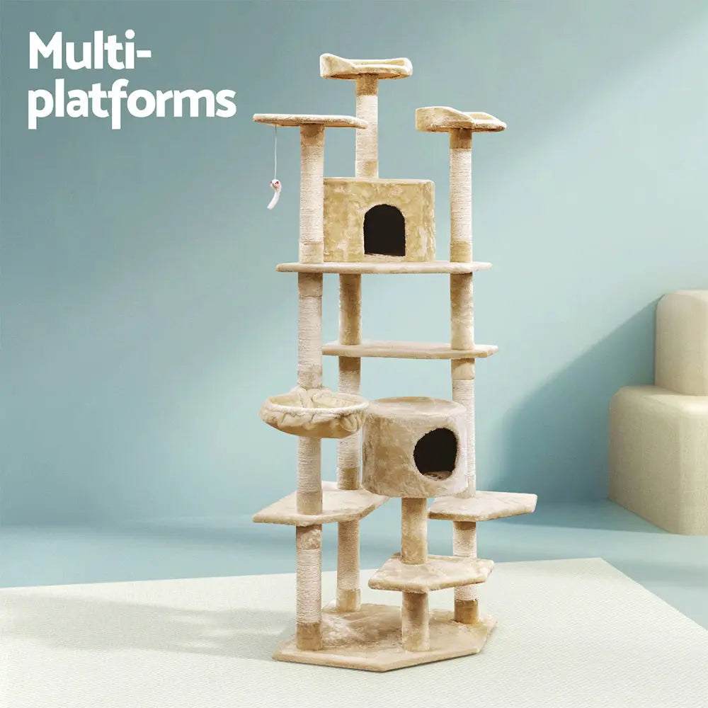 i.Pet Cat Tree 203cm Tower Scratching Post Scratcher Condo Trees House Bed Beige - Paws & Palettes