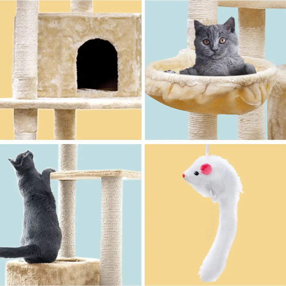 i.Pet Cat Tree 203cm Tower Scratching Post Scratcher Condo Trees House Bed Beige - Paws & Palettes