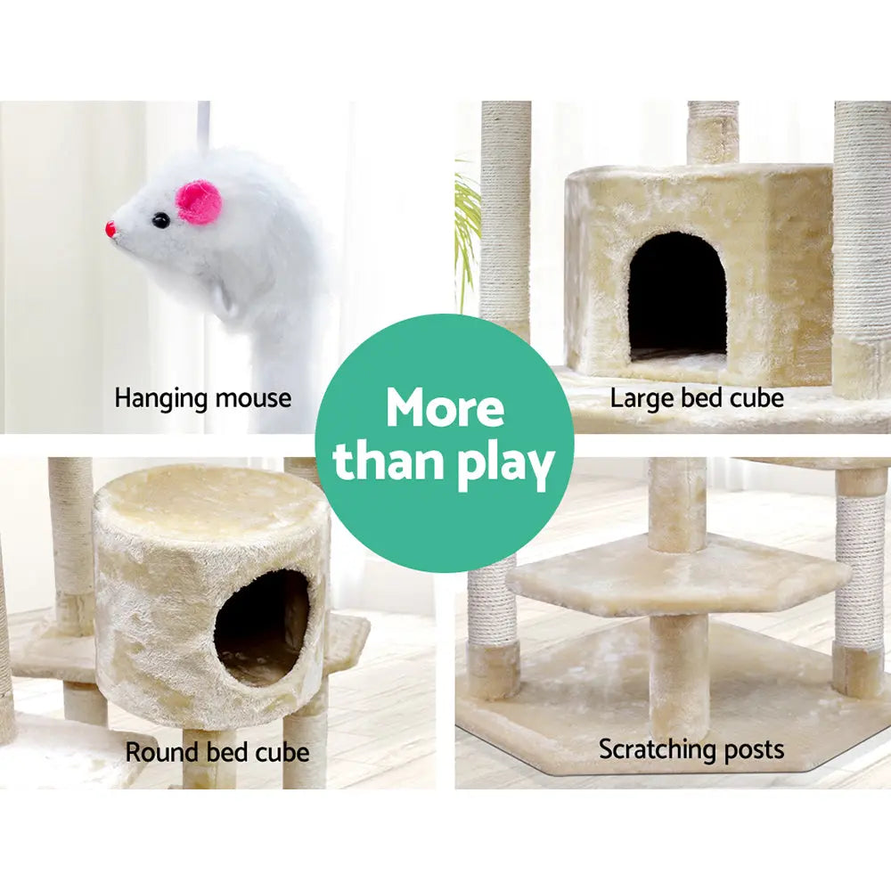 i.Pet Cat Tree 203cm Tower Scratching Post Scratcher Condo Trees House Bed Beige - Paws & Palettes
