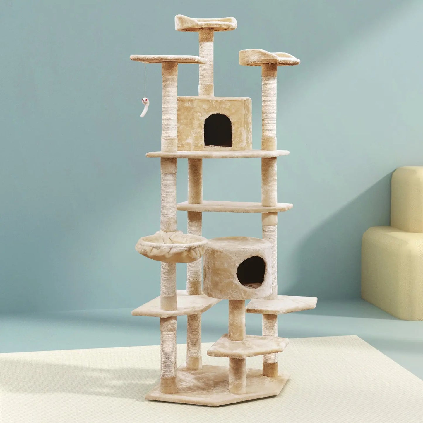 i.Pet Cat Tree 203cm Tower Scratching Post Scratcher Condo Trees House Bed Beige - Paws & Palettes