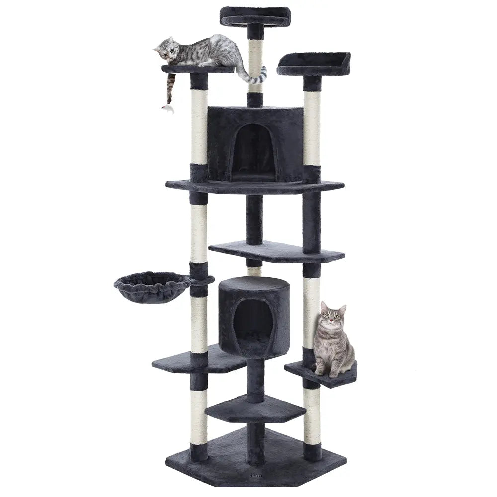 i.Pet Cat Tree 203cm Tower Scratching Post Scratcher Condo Trees House Bed Grey - Paws & Palettes