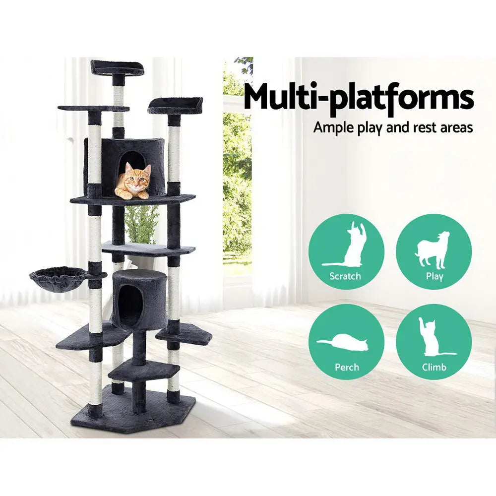 i.Pet Cat Tree 203cm Tower Scratching Post Scratcher Condo Trees House Bed Grey - Paws & Palettes