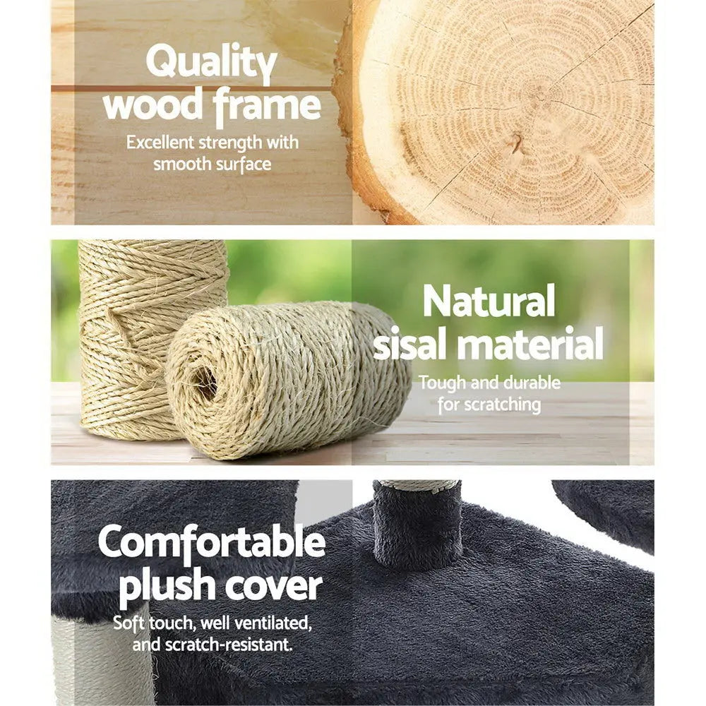 i.Pet Cat Tree 203cm Tower Scratching Post Scratcher Condo Trees House Bed Grey - Paws & Palettes
