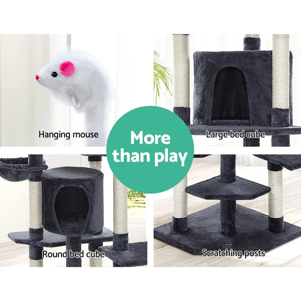 i.Pet Cat Tree 203cm Tower Scratching Post Scratcher Condo Trees House Bed Grey - Paws & Palettes