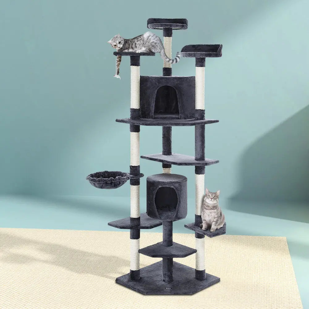 i.Pet Cat Tree 203cm Tower Scratching Post Scratcher Condo Trees House Bed Grey - Paws & Palettes
