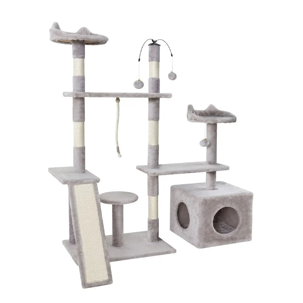 i.Pet Cat Tree 135cm Tower Scratching Post Scratcher Wood Condo House Toys Grey - Paws & Palettes