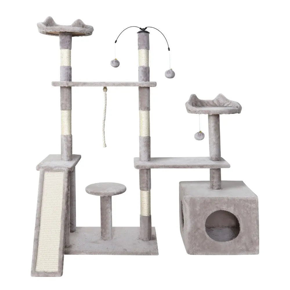 i.Pet Cat Tree 135cm Tower Scratching Post Scratcher Wood Condo House Toys Grey - Paws & Palettes