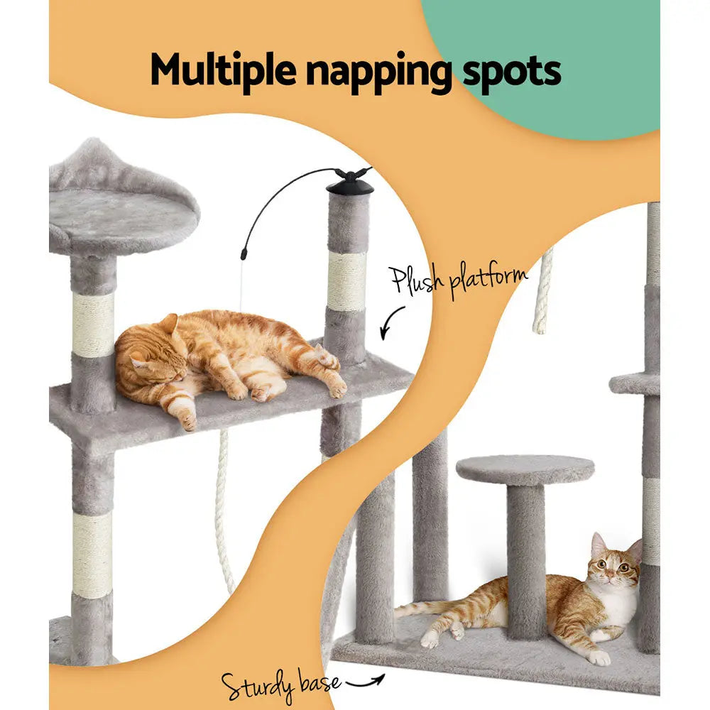 i.Pet Cat Tree 135cm Tower Scratching Post Scratcher Wood Condo House Toys Grey - Paws & Palettes