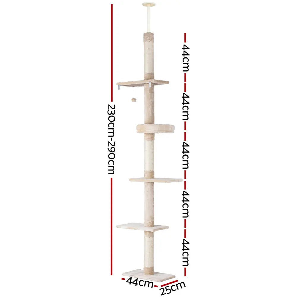 i.Pet Cat Tree 290cm Tower Scratching Cats Post Scratcher Floor to Ceiling Bed - Paws & Palettes