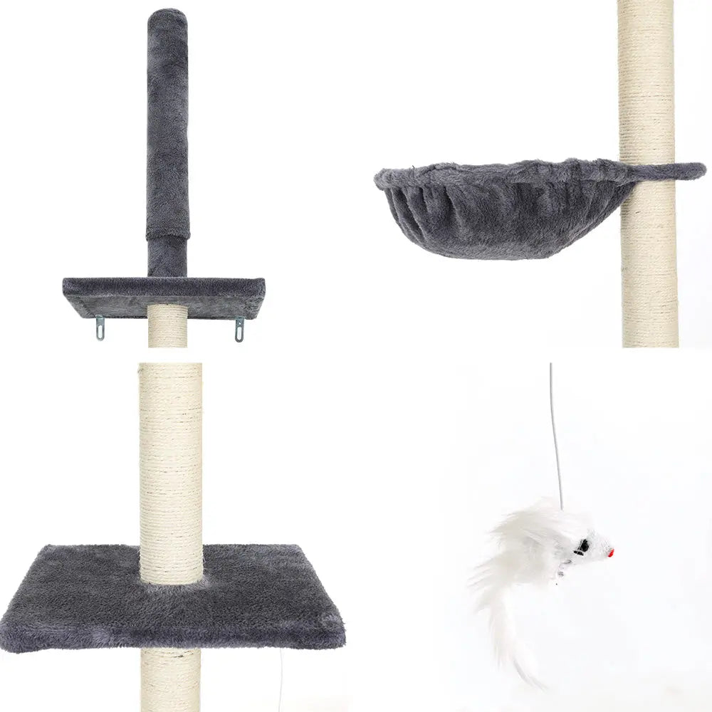 i.Pet Cat Tree 260cm Tower Scratching Post Scratcher Floor to Ceiling Cats Bed Dark Grey - Paws & Palettes