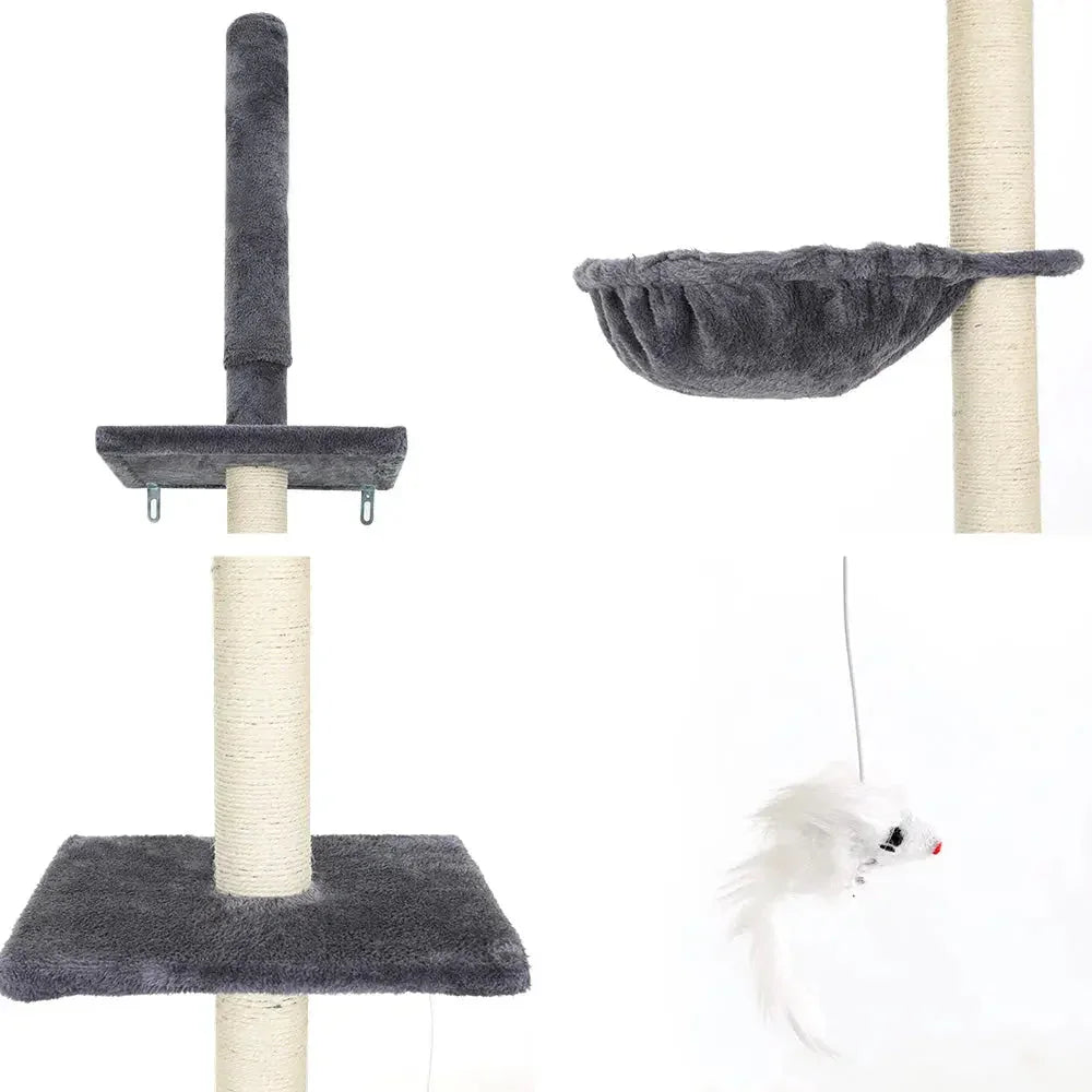 i.Pet Cat Tree 260cm Tower Scratching Post Scratcher Floor to Ceiling Cats Bed Dark Grey Dropshipzone