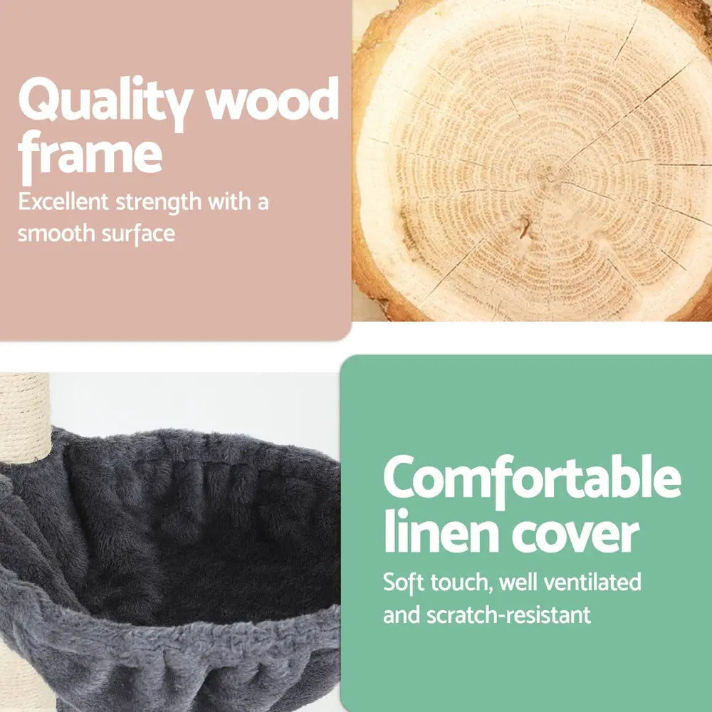 i.Pet Cat Tree 260cm Tower Scratching Post Scratcher Floor to Ceiling Cats Bed Dark Grey - Paws & Palettes