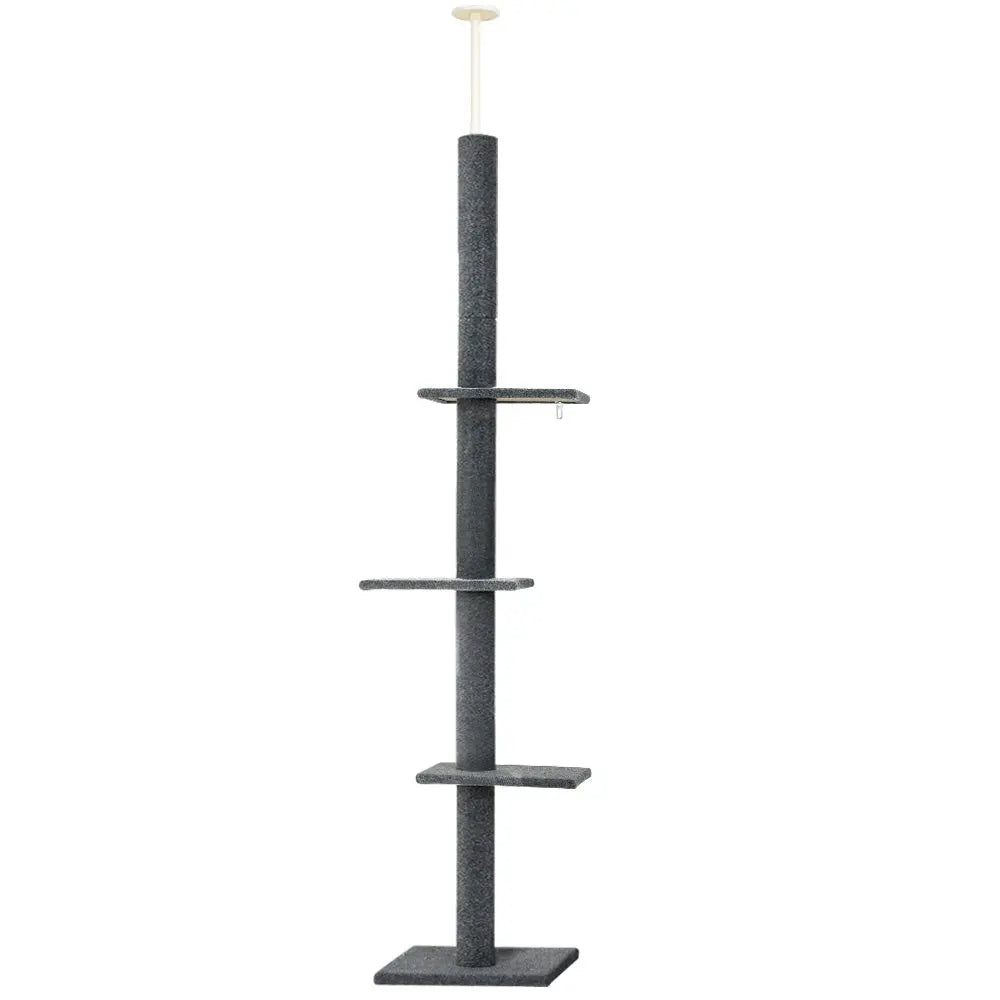 i.Pet Cat Tree 290cm Tower Scratching Post Scratcher Floor to Ceiling Cats Bed Grey - Paws & Palettes