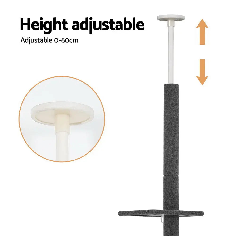 i.Pet Cat Tree 290cm Tower Scratching Post Scratcher Floor to Ceiling Cats Bed Grey - Paws & Palettes