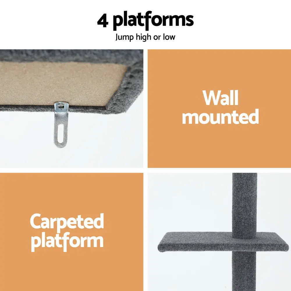 i.Pet Cat Tree 290cm Tower Scratching Post Scratcher Floor to Ceiling Cats Bed Grey - Paws & Palettes