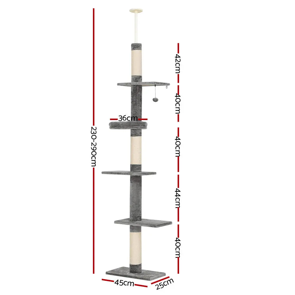 i.Pet Cat Tree 290cm Tower Scratching Post Scratcher Floor to Ceiling Cats Bed - Paws & Palettes
