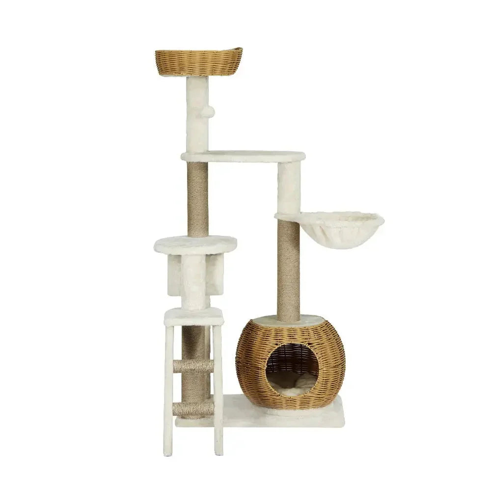 i.Pet Cat Tree 138cm Tower Scratching Post Scratcher Wood Bed Condo House Rattan Ladder Dropshipzone