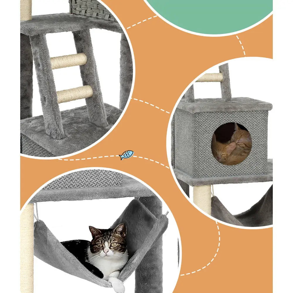 i.Pet Cat Tree 169cm Tower Scratching Post Scratcher Wood Bed Condo House Rattan Ladder - Paws & Palettes