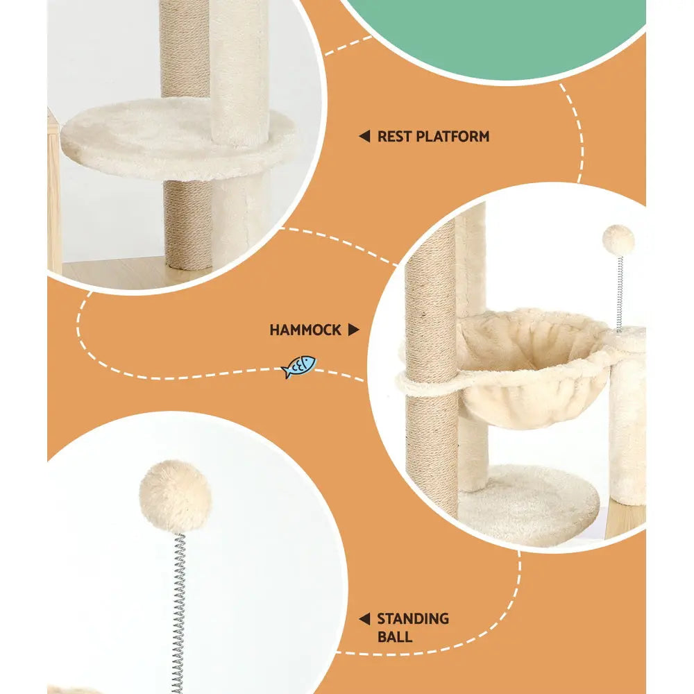 i.Pet Cat Tree 141cm Tower Scratching Post Scratcher Wood Bed Condo Toys House Ladder - Paws & Palettes