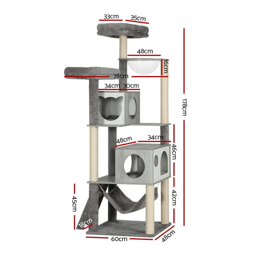 i.Pet Cat Tree 178cm Tower Scratching Post Scratcher Wood Bed Condo House Wooden Ladder - Paws & Palettes