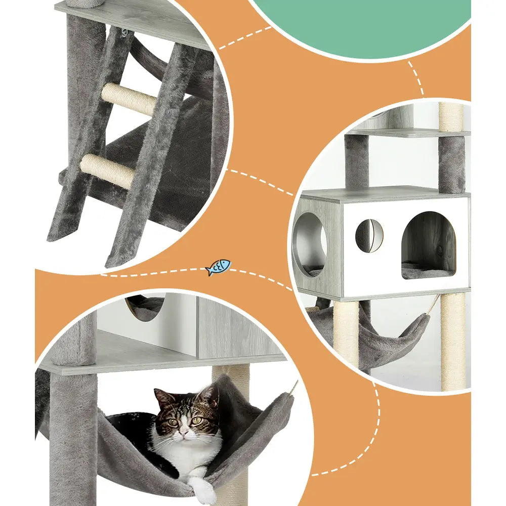 i.Pet Cat Tree 178cm Tower Scratching Post Scratcher Wood Bed Condo House Wooden Ladder - Paws & Palettes