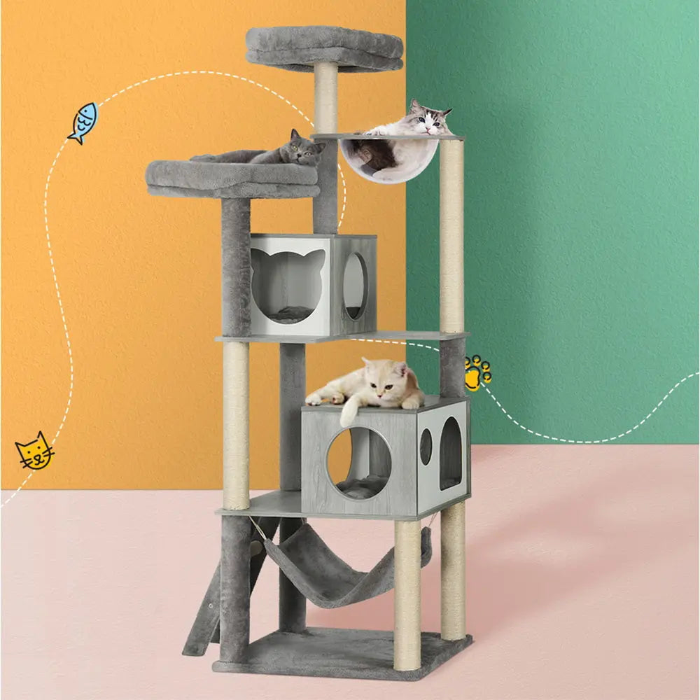 i.Pet Cat Tree 178cm Tower Scratching Post Scratcher Wood Bed Condo House Wooden Ladder - Paws & Palettes