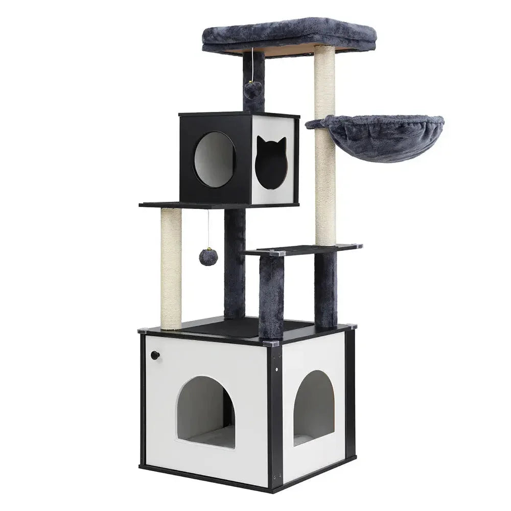 i.Pet Cat Tree Tower Scratching Post Scratcher 144cm Wood Bed Condo House Cabinet Dropshipzone