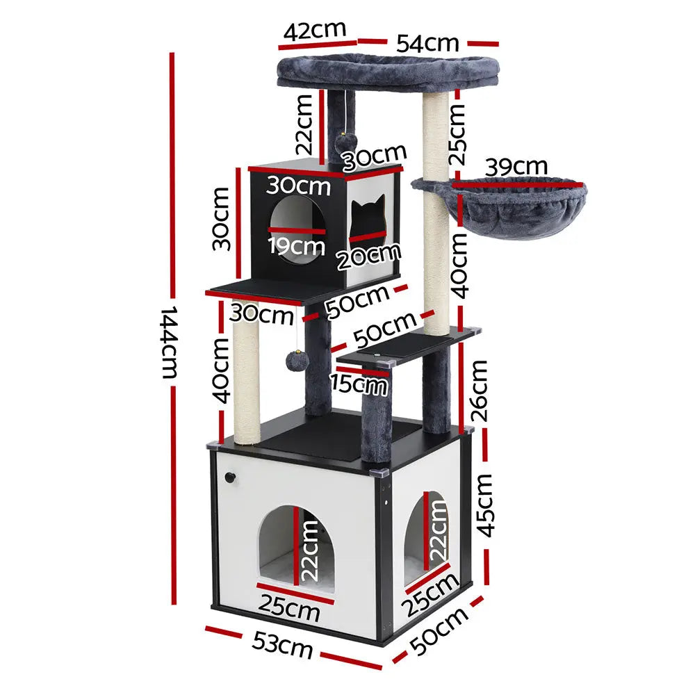 i.Pet Cat Tree Tower Scratching Post Scratcher 144cm Wood Bed Condo House Cabinet - Paws & Palettes