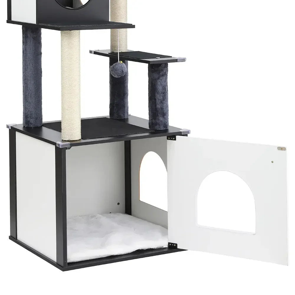 i.Pet Cat Tree Tower Scratching Post Scratcher 144cm Wood Bed Condo House Cabinet Dropshipzone