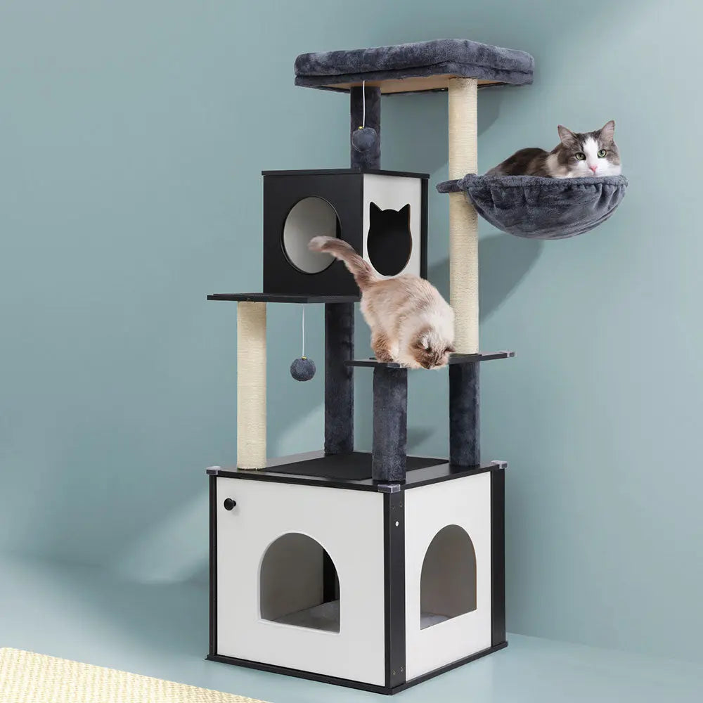 i.Pet Cat Tree Tower Scratching Post Scratcher 144cm Wood Bed Condo House Cabinet - Paws & Palettes