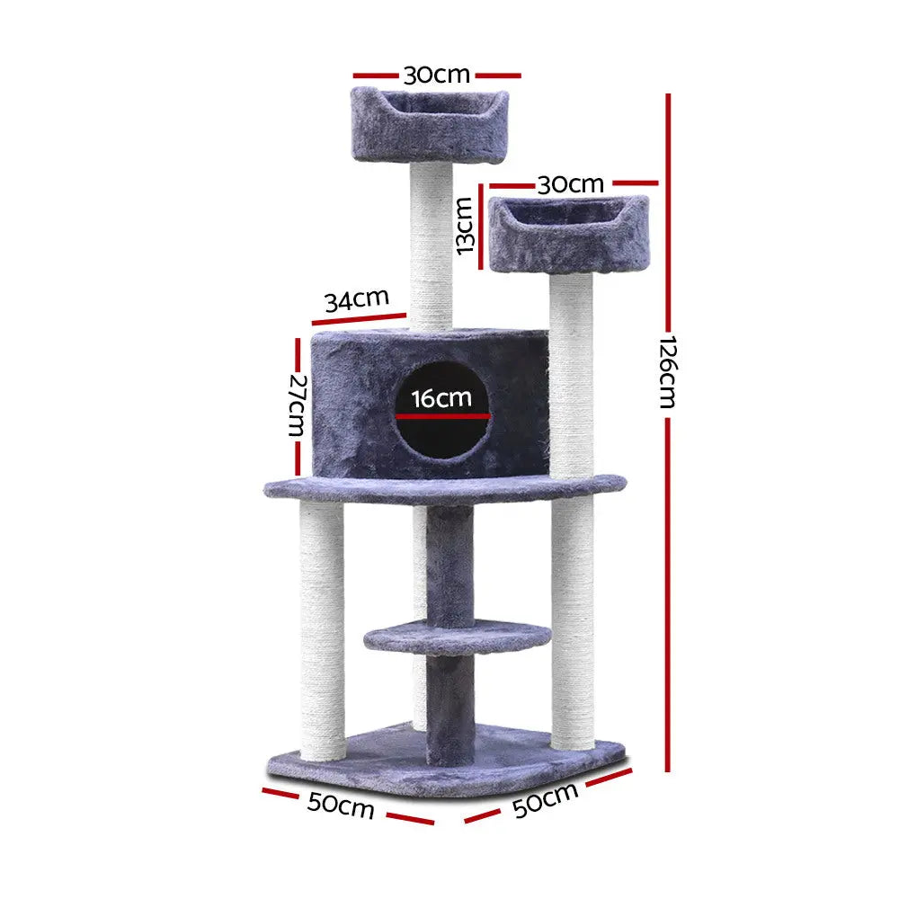 i.Pet Cat Tree 126cm Tower Scratching Post Scratcher Condo Trees House Grey - Paws & Palettes