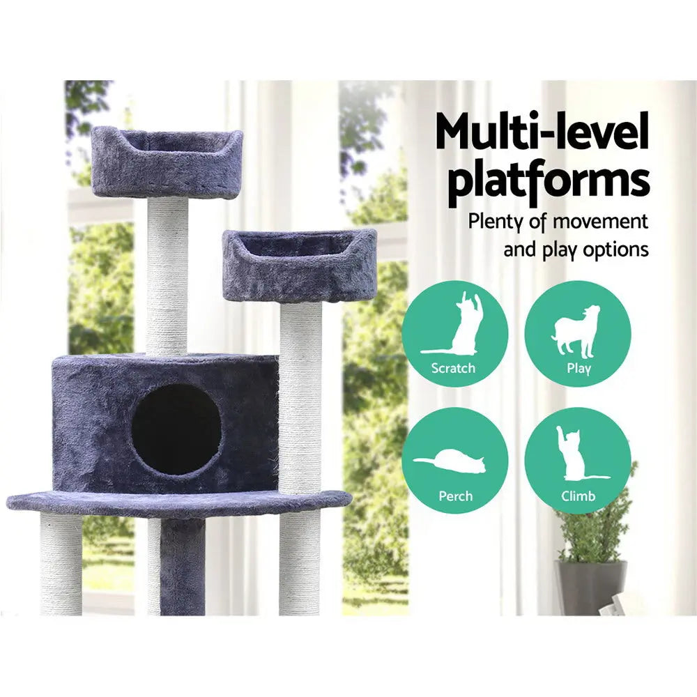 i.Pet Cat Tree 126cm Tower Scratching Post Scratcher Condo Trees House Grey - Paws & Palettes