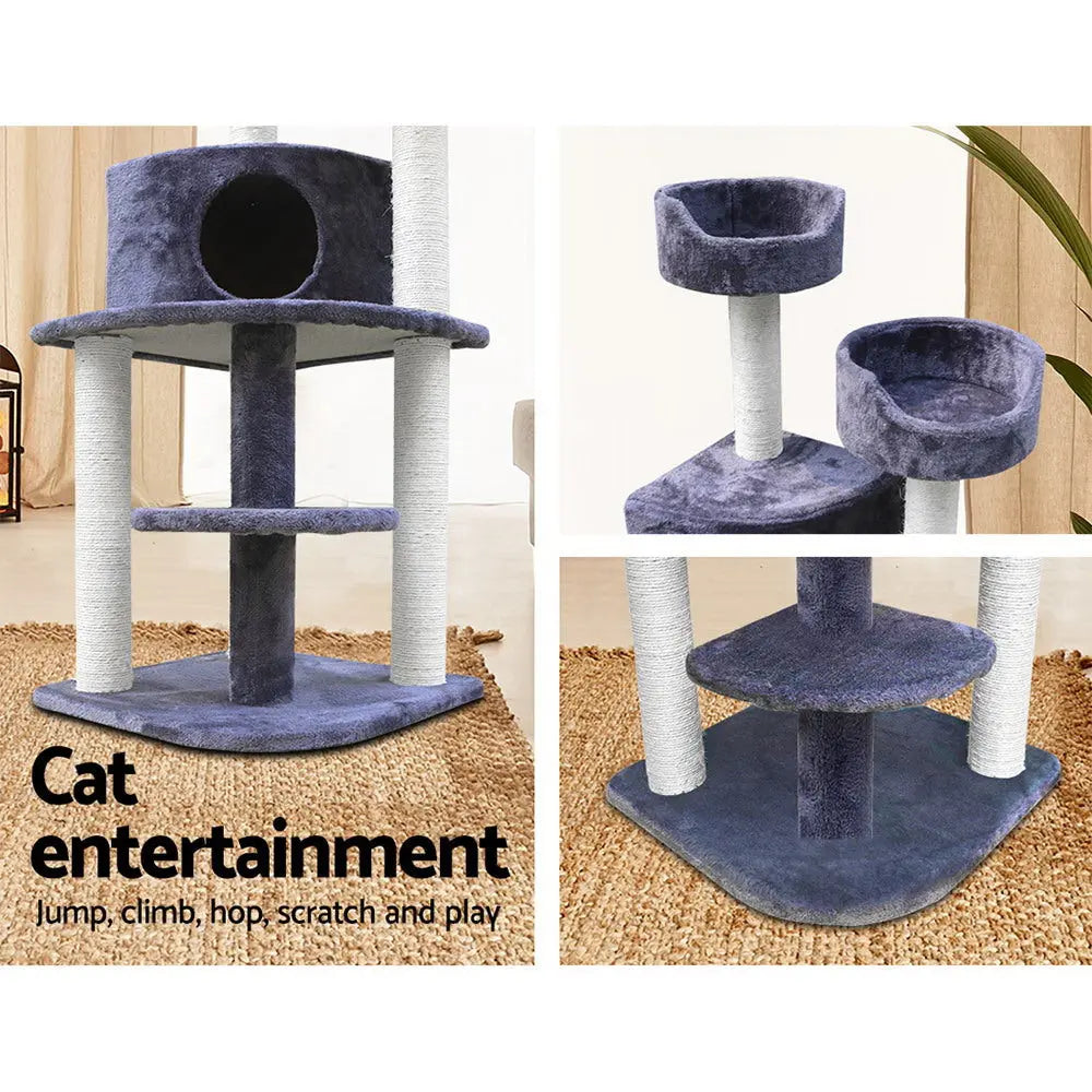 i.Pet Cat Tree 126cm Tower Scratching Post Scratcher Condo Trees House Grey - Paws & Palettes